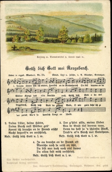 Song Postcard Günther, Anton, Hello God, my Arzgebirg, Ore Mountain dialect No. 24, Keilberg
