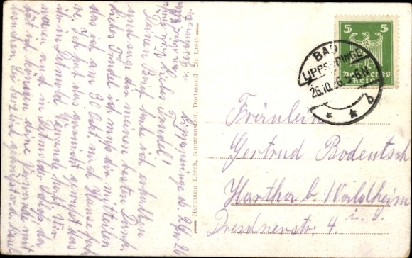 Postcard Bad Lippspringe in Westphalia, spa, Lippe spring, ruin, woman before and after the cure, purse