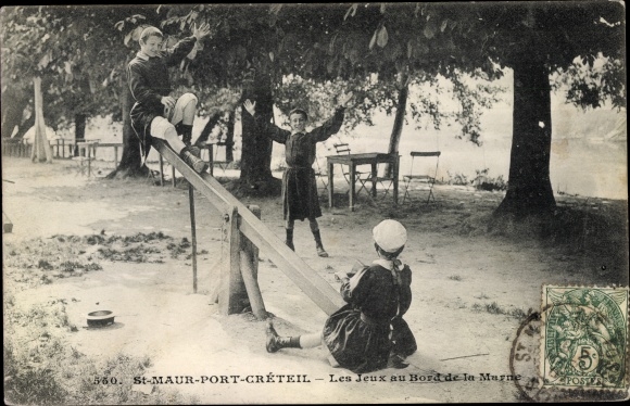Postcard Port Créteil Saint Maur des Fossés Val de Marne, Games on the banks of the Marne