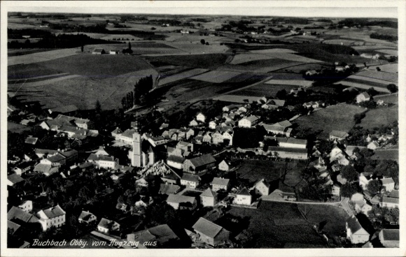 Postcard Buchbach in Upper Bavaria, aerial photograph
