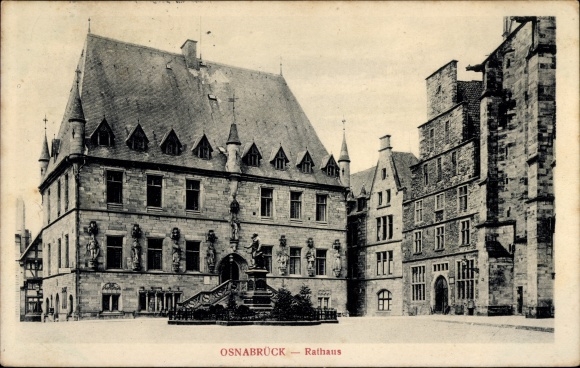 Postcard Osnabrück in Lower Saxony, town hall, fountain
