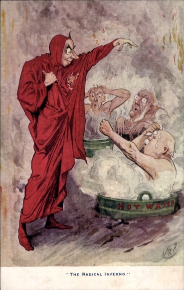Artist Postcard The Radical Inferno, Devil, Men in Hot Water