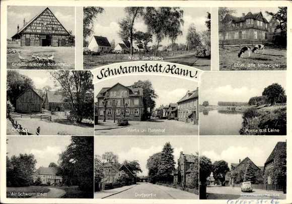 Postcard Schwarmstedt in Heidekreis, train station, Leine, new settlement