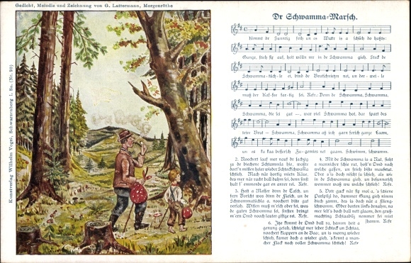 Song Postcard Vogel, Wilhelm, Lattermann, G., Dr Schwamma Marsch, Pilzsucher