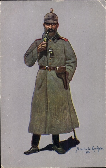 Ansichtkaart kunstenaar Lüschwitz Koreffski, sergeant van de 3e Württemberg Field Art Regt No. 49 Ulm, velduniform