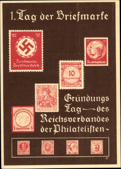 Postzegels Ak 1e Postzegeldag, oprichtingsdag van de Reichsvereniging van Filatelisten