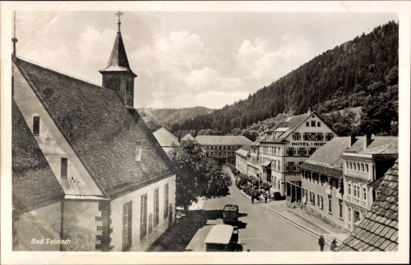 Postcard Bad Teinach Zavelstein in the Northern Black Forest, street section, hotel
