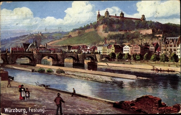 Artist PC Würzburg am Main Lower Franconia, Marienberg Fortress, Kiliansbrücke, Mainpartie