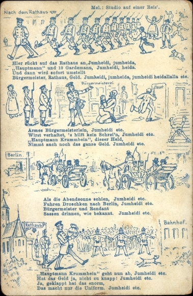 Postcard German Soldiers, Soldiers&#39; Life, Here the Town Hall is approaching..., song