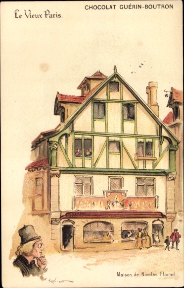 Artist Chromo-Litho Robida, A., Paris, Old Paris, House of Nicolas Flamel, House Braillon, Reklame