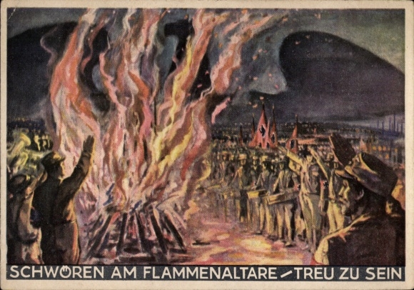 Artist Postcard Gera, Gau Party Congress 1934, Gau Thuringia of the NSDAP, swearing allegiance at the flame altar