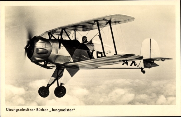 Postcard Bücker Bü 133 Jungmeister fighter aircraft, single-seater practice