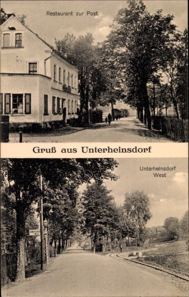 Ak Unterheinsdorf Heinsdorfergrund Saksen, Restaurant zur Post, straatgedeelte Unterheinsdorf West
