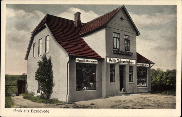 Ak Bexhövede Loxstedt in Niedersachsen, Manufakturwaren Kolonialwaren Wilh. Schmeckebier