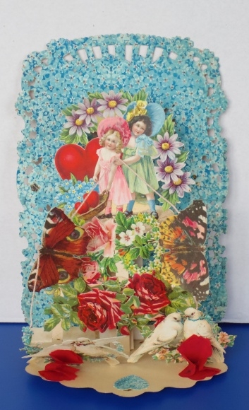 Backdrop card 3D wafer standee, congratulations, two girls, butterflies, doves, flowers
