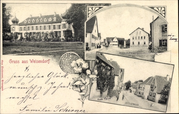 Ak Weisendorf in Midden-Franken, kasteel, marktplein, schoolgebouw, lokale straat