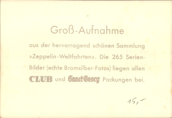 Collector's card Zeppelin World Tours No. 254 Germany Tours, Sailing Training Ship Grand Duchess Elisabeth