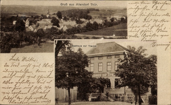 Postcard Allendorf in Thuringia, Gasthaus zur Traube, panorama of the town