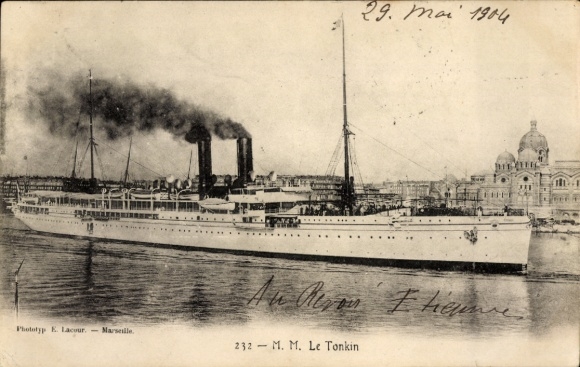 Ak Messageries Maritimes, MM, Paquebot Tonkin, Onderweg