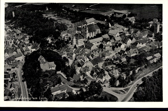 Postcard Landsberg am Lech Upper Bavaria, aerial view of building, city view