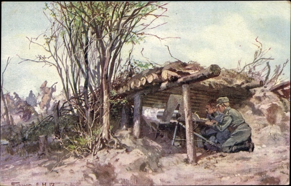 Künstler Ak Reservefähnrich Schützenregiment Nr. 3, KuK Armee, Maschinengewehr