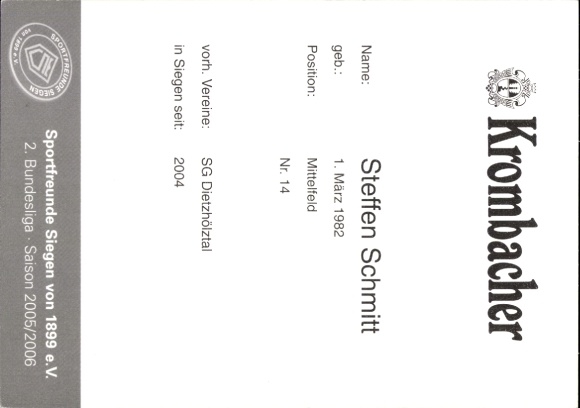 Autograph card footballer Steffen Schmitt, Sportfreunde Siegen, autograph