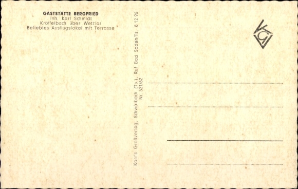 Postcard Kröffelbach Waldsolms in Taunus Hessen, Panorama, Gasthof Bergfried