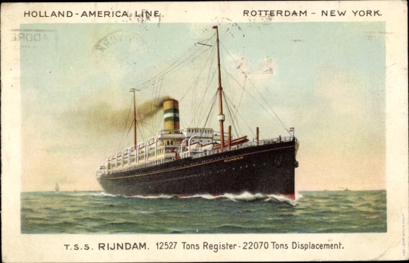 Artist Postcard Steamship Rijndam, HAL