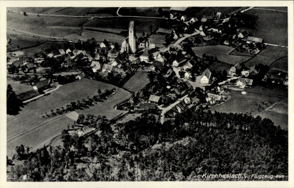 Postcard Kirchhaslach in Schwaben, aerial photograph