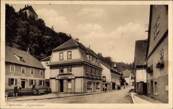 Postcard Ziegenrück an der Saale Thuringia, youth home, street party