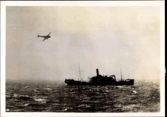 Photo German fighter plane fires on British steamers in the English Channel, April 1940, II WW