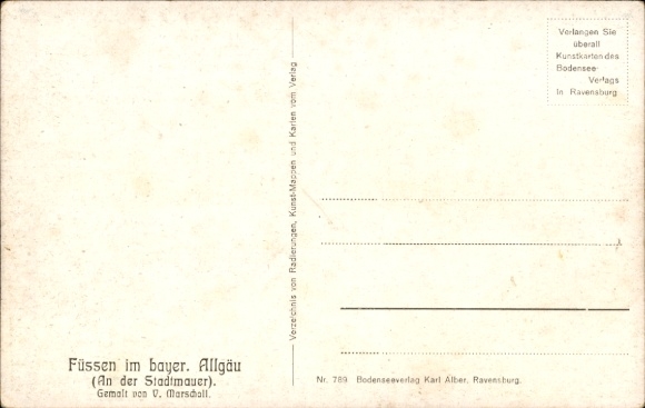 Artist Postcard Marschall, V., Füssen in the Swabian district of Ostallgäu, At the city wall