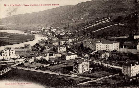 Postcard Limpias Cantabria, partial view of Limpiás North, mountainous landscape, river