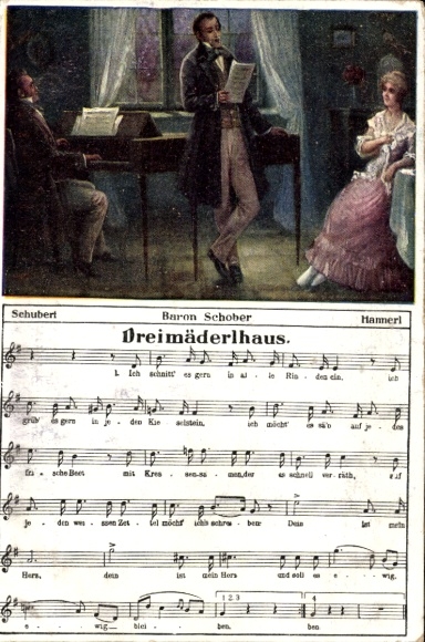 Song Artists Postcard Vogt, Ernst, Schubert, Hannerl, Baron Schober, Dreimäderlhaus