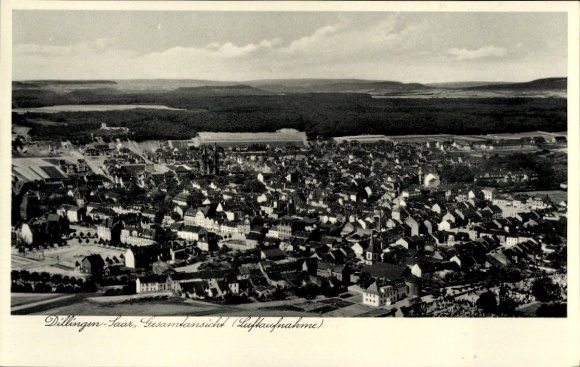 Postcard Dillingen in Saarland, aerial photograph