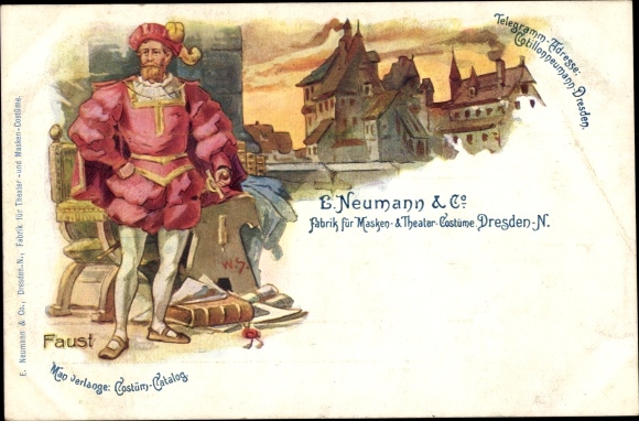 Kunstenaar Litho Dresden Neustadt, Faust, E. Neumann &amp; Co. Fabriek voor maskers en theaterkostuums
