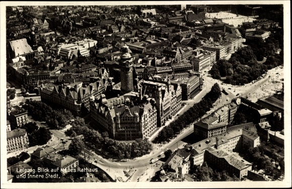 PC Leipzig in Saxony, aerial view of the city center, new town hall