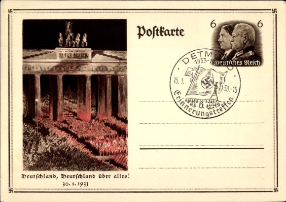 Ganzsachen Ak Berlin, Deutschland über alles, Aufmarsch 30. Januar 1933, Brandenburger Tor