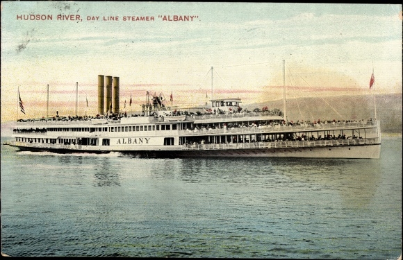 Postcard Hudson River Day Line, steamer Albany, paddle steamer