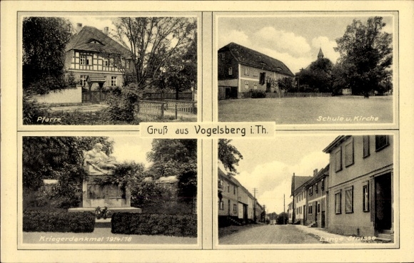 Vogelsberg Memorial in Thuringia, Lange Straße, school, church, parish, war memorial