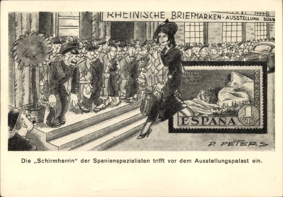 Artysta papeterii pocztowej KP Peters, P., Düsseldorf, wystawa znaczków czerwiec 1936, patron