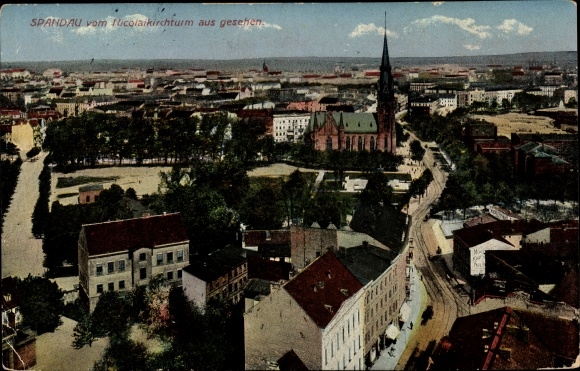 Postcard Berlin Spandau, view from the Nikolai church tower