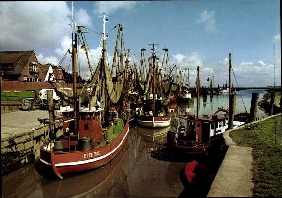 Postcard Greetsiel Krummhörn in East Friesland, fishing port