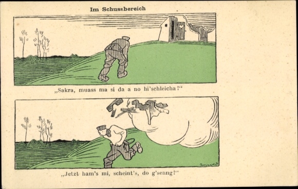 Künstler Ak Arnold, Karl, Im Schussbereich, I WK
