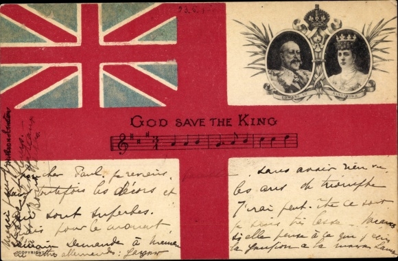 Song Ak God redt de koning, Edward II, koning Edward VII, Alexandra van Denemarken, portret
