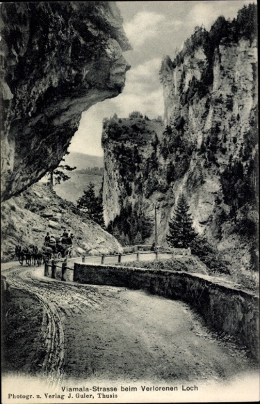 Postcard Zillis Reischen Kt. Graubünden, Viamala Street at the Lost Hole