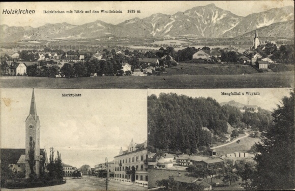 Postcard Holzkirchen in Upper Bavaria, general view, Wendelstein, market square, Weyarn