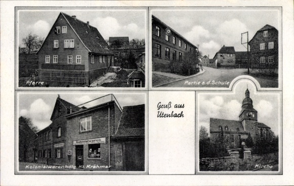 Postcard Utenbach Apolda in Weimarer Land Thuringia, parish, party at the school, colonial goods Krähmer