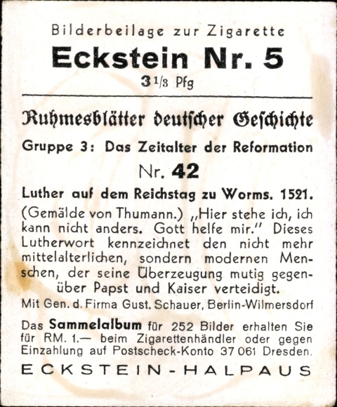 Collection picture Glory sheets of German history No. 42 Reformation, Luther, Diet of Worms 1521
