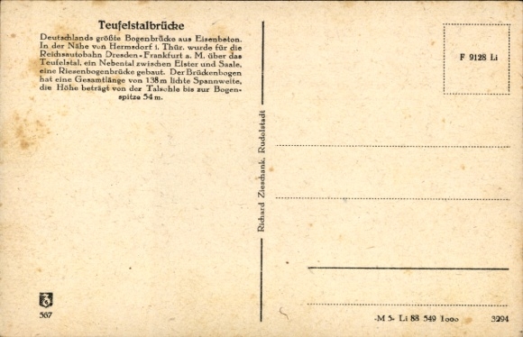 Postcard Hermsdorf in Thuringia, Teufelstal Bridge, Reichsautobahn Jena Gera